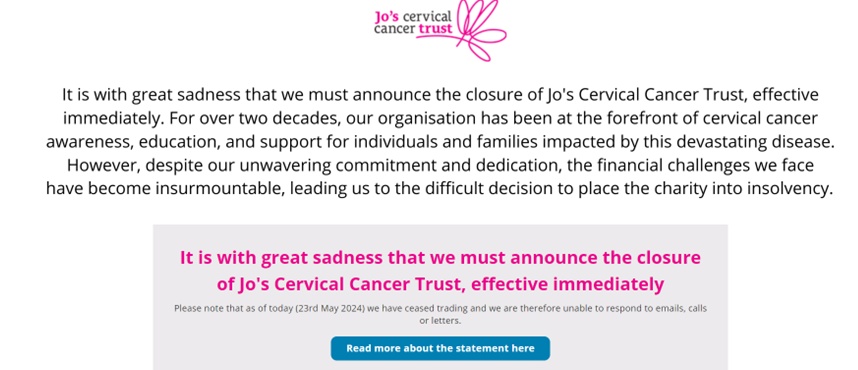 SueSherman's tweet photo. Devastating news about @JosTrust today. What amazing work they have done over the years. So grateful to them for all they have done to support women and people with a cervix &amp; personally grateful and honoured to have had the chance to do some of my research with them. https://t.co/tpeg2oxCES