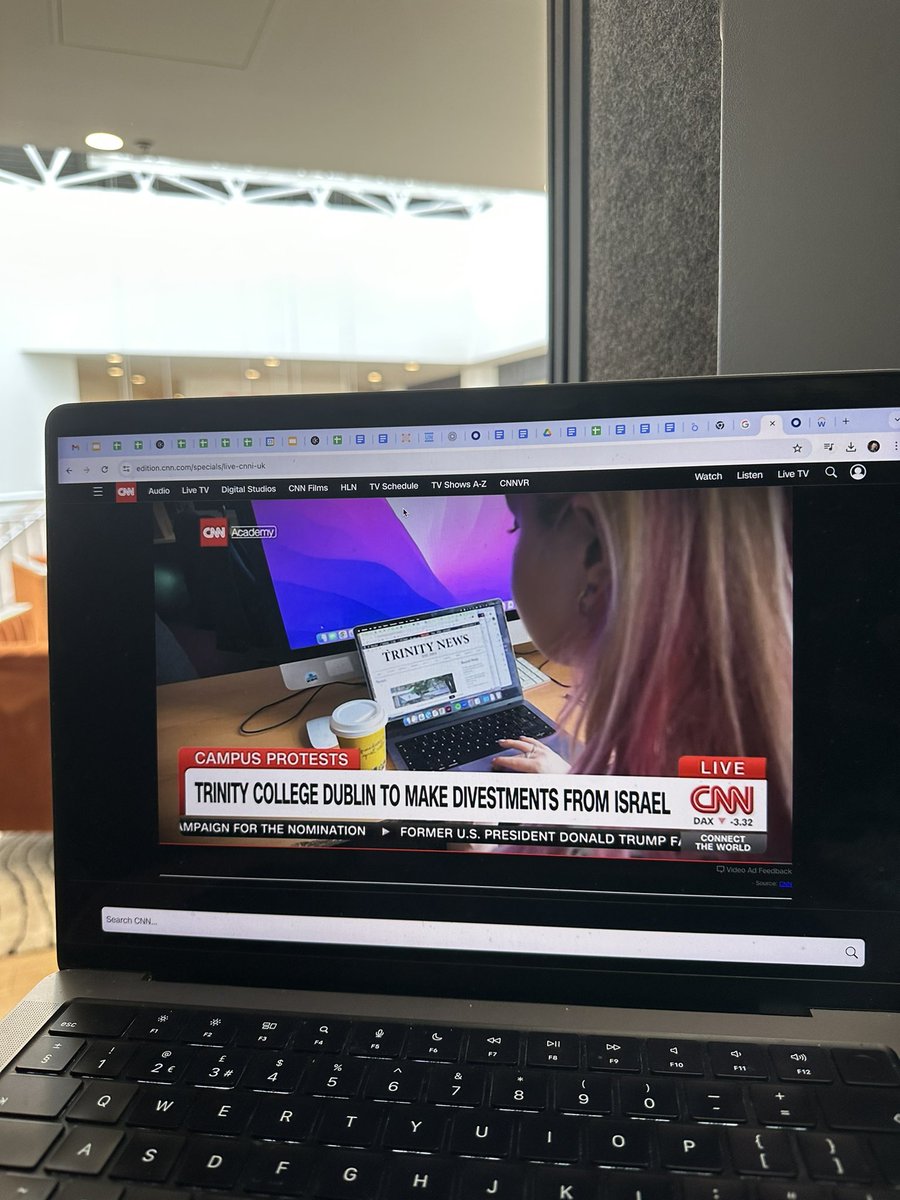 Absolutely surreal to see myself and @Trinity_News featured on @CNN @cnni speaking about the encampment and Trinity’s subsequent divestment. TNs poll was also quoted in the report! It is such an honour to see student journalism recognised internationally.