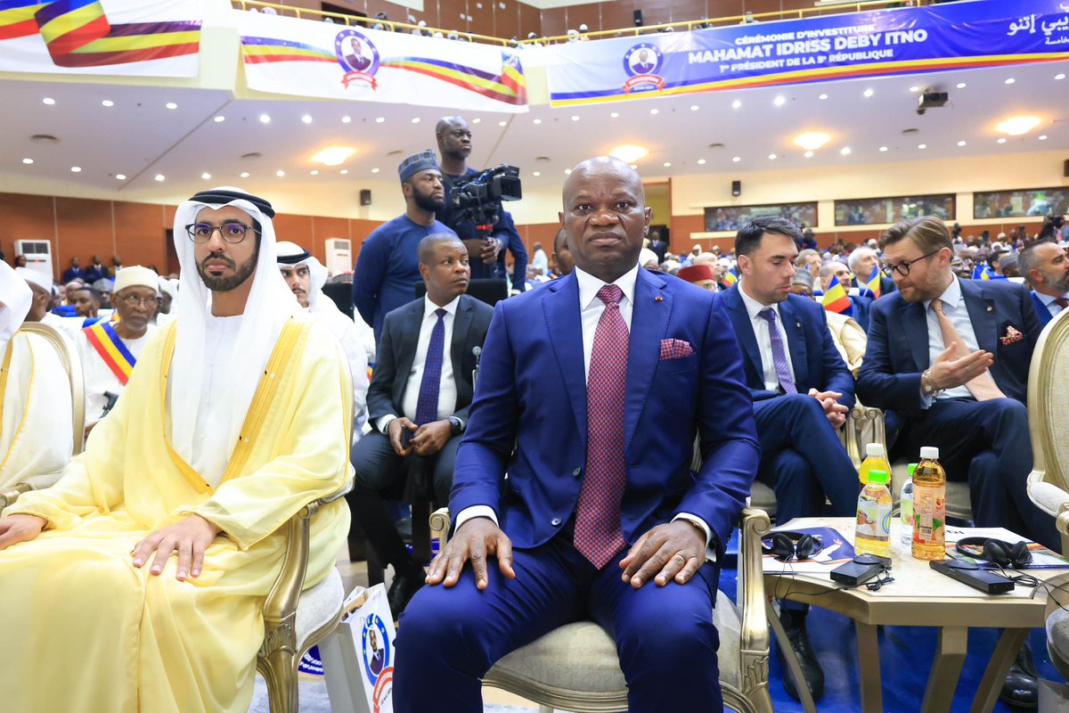 Ce 23 mai 2024, le Président @OliguiNguema a assisté à la cérémonie d'investiture de S. E. @GmahamatIdi, récemment élu Président, à N'Djaména, au Tchad.