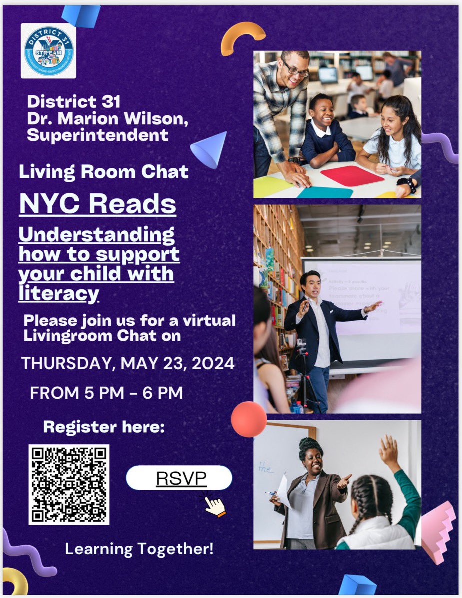Join @DrMarionWilson for the NYC Reads Living Room Chat w/ @CSD31SI Register➡️ docs.google.com/forms/d/e/1FAI…