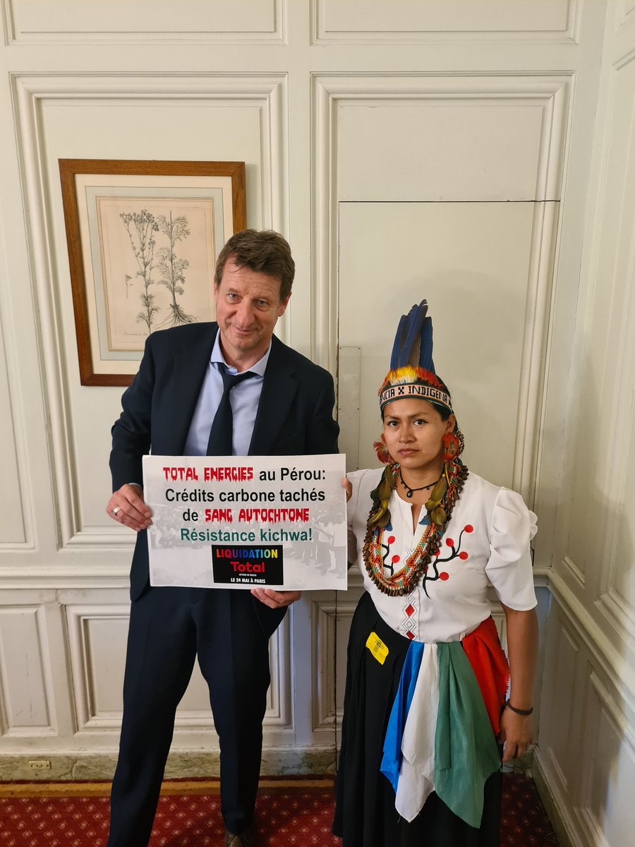 Today Kichwa leader Marisol García held meetings with @EEVL senators & councilors in Paris to address violations of Indigenous peoples' territorial rights by the Cordillera Azul National Park & @TotalEnergies' carbon offsets in Peru. #LandDemarcationNow #LiquidationTotal