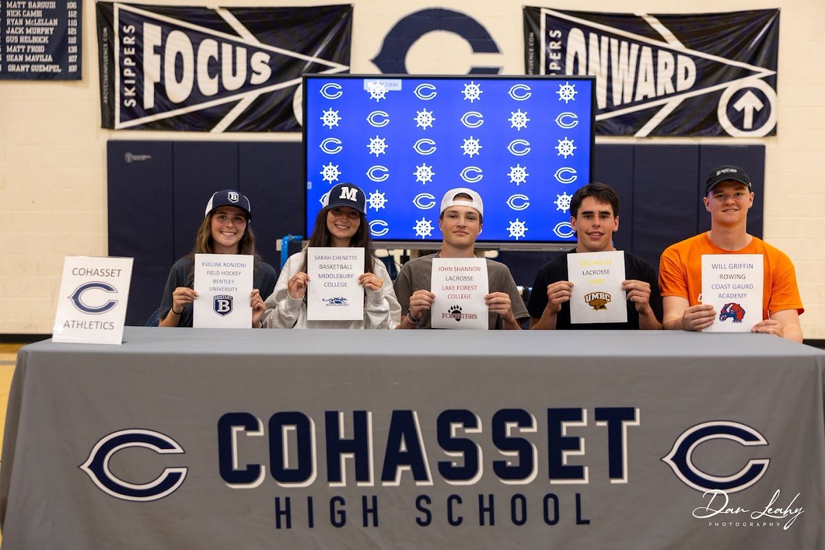 CohassetSports's tweet photo. Our student athletes who are continuing their athletic careers at the next level! Can't wait to follow along!

E. Ronzoni | Field Hockey | Bentley
S. Chenette | Basketball | Middlebury
J. Shannon | Lacrosse | Lake Forest
D. Lee | Lacrosse | UMBC
W. Griffin | Rowing | Coast Guard https://t.co/VzZqftxL5r