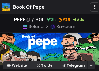 BookOfPepeX's tweet photo. DEX TRENDING #23!!!

900+ HOLDERS

$800K+ VOLUME

ATH AFTER ATH...WELCOME TO REAL $PEPE OF SOL

https://t.co/DDBhP8TTJv https://t.co/ah8KWXSAQ1