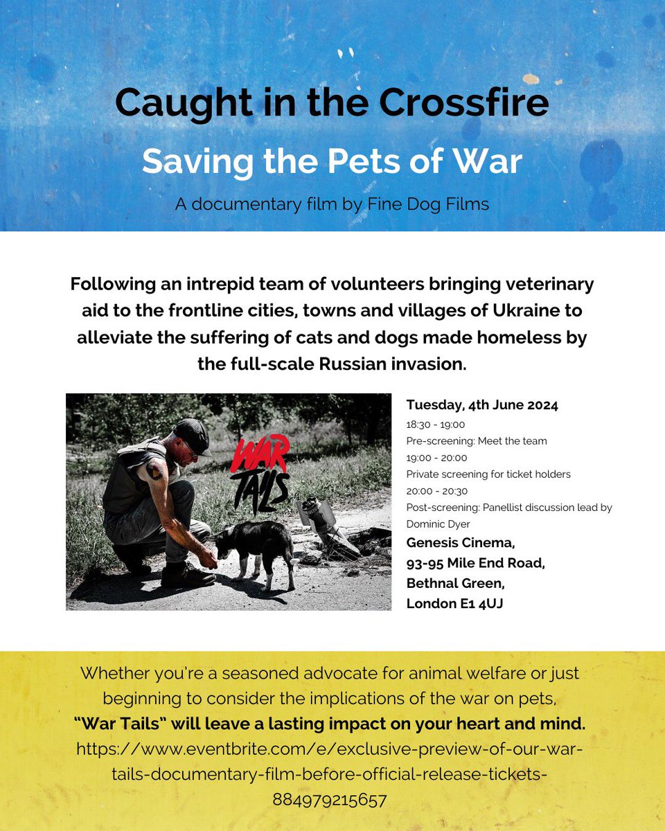 Look forward to the tireless animal protection campaigner & actor Peter Egan joining the post screening speaker panel for “Caught in the Crossfire” Saving the Pets of War in Ukraine in London on Tuesday 4th June, please join us @PeterEgan6 @Naturewatch_org @ukraine_world