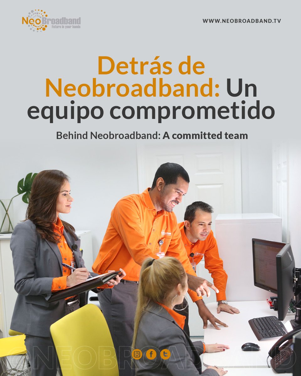 NeoBroadband's tweet photo. 🧡 Passion for innovation is what drives our team at NeoBroadBand.

Every day we work with dedication to offer you industry-leading technology solutions. Our commitment is reflected in every step we take.

#NeoBroadBand #EquipoComprometido #TecnologíaDeVanguardia #Telecom https://t.co/tTCtgd4esc