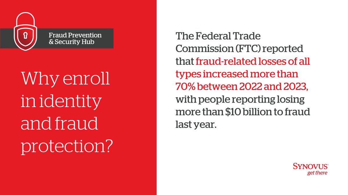 Don’t wait until it’s too late to safeguard your finances. Learn how Identity and Fraud Protection can help you, here: bit.ly/4bfH5tH #IdentityProtection #Synovus #GetThere