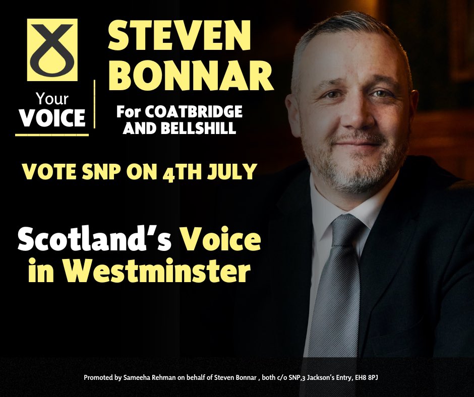 I joined <a href="/theSNP/">The SNP</a> and entered politics to help deliver Independence for Scotland. 

Only a vote for the SNP in Coatbridge &amp; Bellshill at this Westminster election will keep that goal within grasp.

Make July 4th Scotland’s Independence Day. 

Vote Bonnar for Scotland 🏴󠁧󠁢󠁳󠁣󠁴󠁿