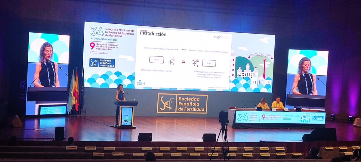 eugin_es's tweet photo. #SEF24 La Dra. Aïda Pujol [@AidaPujolM] presenta su ponencia titulada ‘Efecto de tres técnicas de selección espermática en la fragmentación de #ADN de cadena simple (ssSDF) y la motilidad espermática’ en el primer día de la SEF 🎓🧬

¡Una presentación muy #interesante! 🤩👏 https://t.co/lyi4xSuaZw