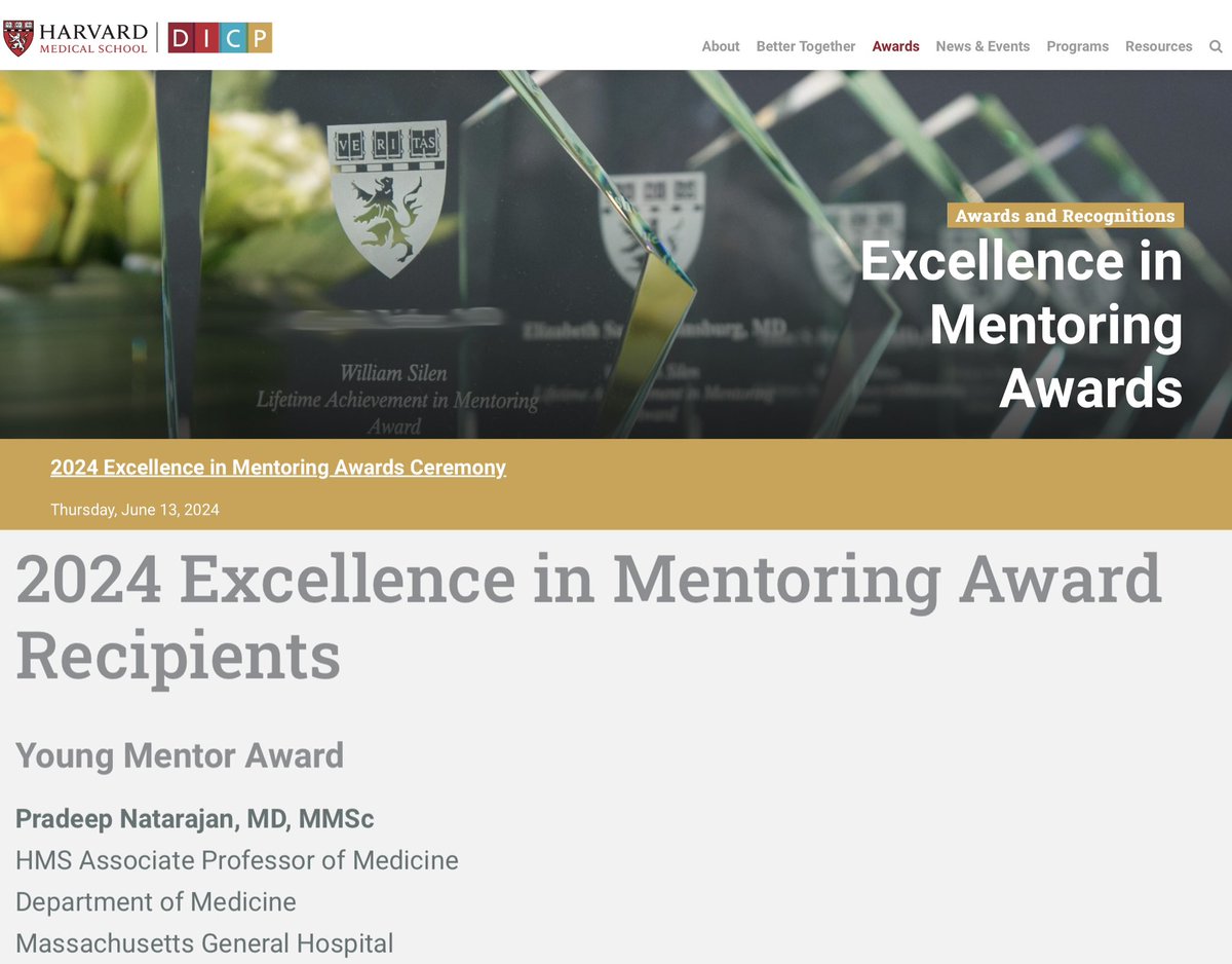 Congratulations to commander-in-chief @pnatarajanmd for winning 2024 @harvardmed Excellence in Mentoring Award🎉 It’s incredible how he devotes tremendous amount of energy and time to the every last detail of his mentees’ work and passion. @broadinstitute @MassGenBrigham @CGM_MGH