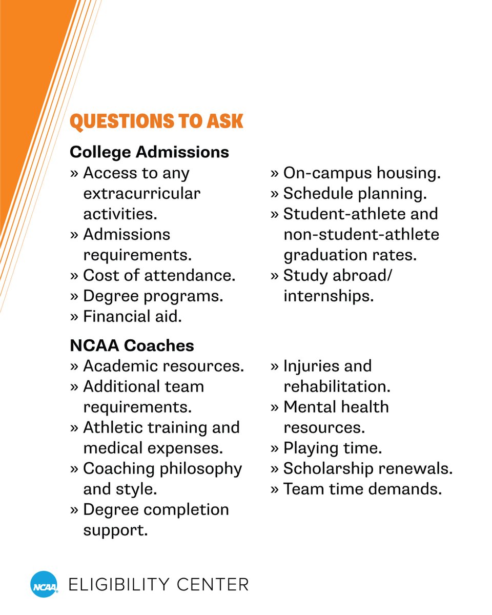 Choosing which @NCAA school you want to attend? Ask NCAA coaches and admissions staff this list of helpful questions as you make your decision. 🔗 on.ncaa.com/Choosing