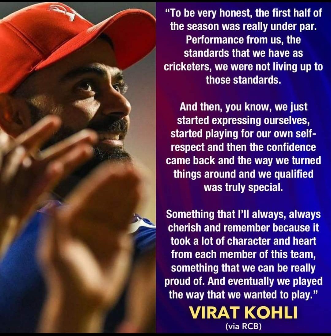 crick_info01's tweet photo. ViratKohli says he will always cherish how RCB turned around a hopeless situation to qualify for the playoffs.

#IPL2024  #RoyalChallengersBengaluru https://t.co/Lnifp7r31m