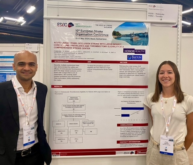 HonorHealth researchers presented a platform presentation and four posters at ESOC in Basel. Their findings reveal the impact of economic inequality on access to stroke treatment and potential expansion of preventative measures.

#ESOC2024 #StrokeResearch