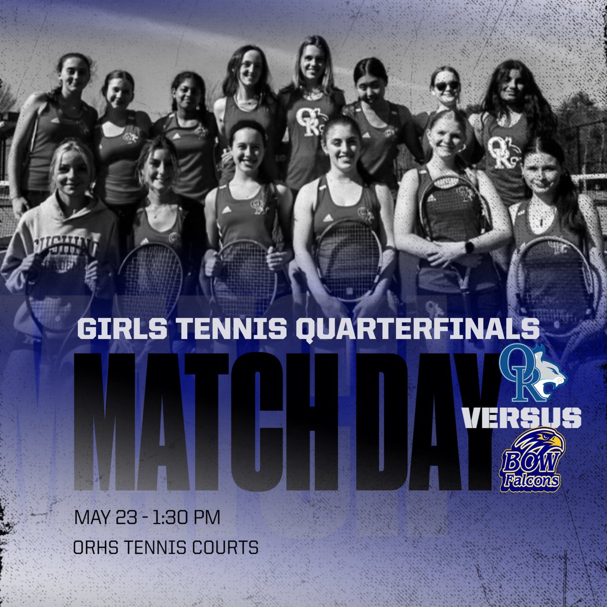 Girls tennis hosts Bow in DII quarterfinal action this afternoon, at the ORHS courts.  Good luck and GO BOBCATS!