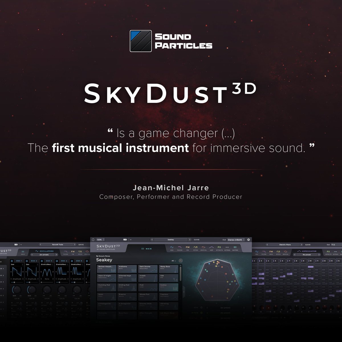 soundparticles's tweet photo. Jean-Michel Jarre about SkyDust 3D π
π Learn more about SkyDust 3D: https://t.co/IWSNWkCb9I
#synthesizer #synth #spatialsynthesis #electronicmusic #music #sound #musicproduction #musicproducer #live #liveperforming #studio #recordingstudio #musicstudio #dj #virtualinstrument https://t.co/dzbrNgxoLU