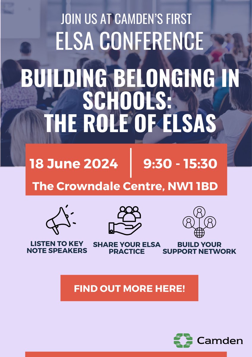 Join us at Camden's first ELSA conference, focussing on School Belonging: eventbrite.com/e/camden-elsa-… 

#SEN #ELSA #Twittereps