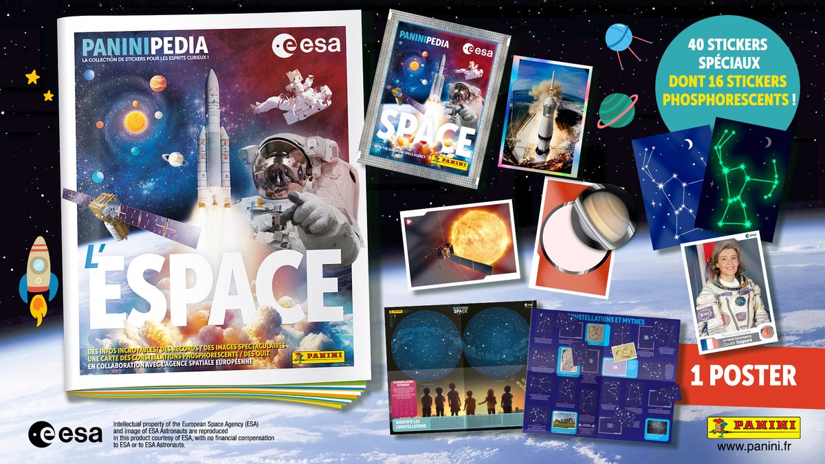 panini_france's tweet image. Explore les mystères de l'univers avec PANINIPEDIA ESPACE 🪐

Collectionne les stickers des astronautes légendaires, des vaisseaux spatiaux emblématiques et des merveilles cosmiques qui ont captivé l'humanité 🛰

En collaboration avec @esa !

#ExplorationSpatiale #esa
