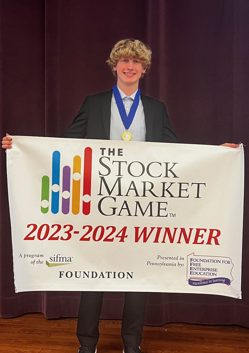 Tom Westerman, a freshman at FR Senior High, won the yearlong Stock Market Game competition. Not only did Tom win in our region, but also across the entire state of PA! He started with $100,000.00 and grew his portfolio to over $260,000.00. An award ceremony was held at Butler