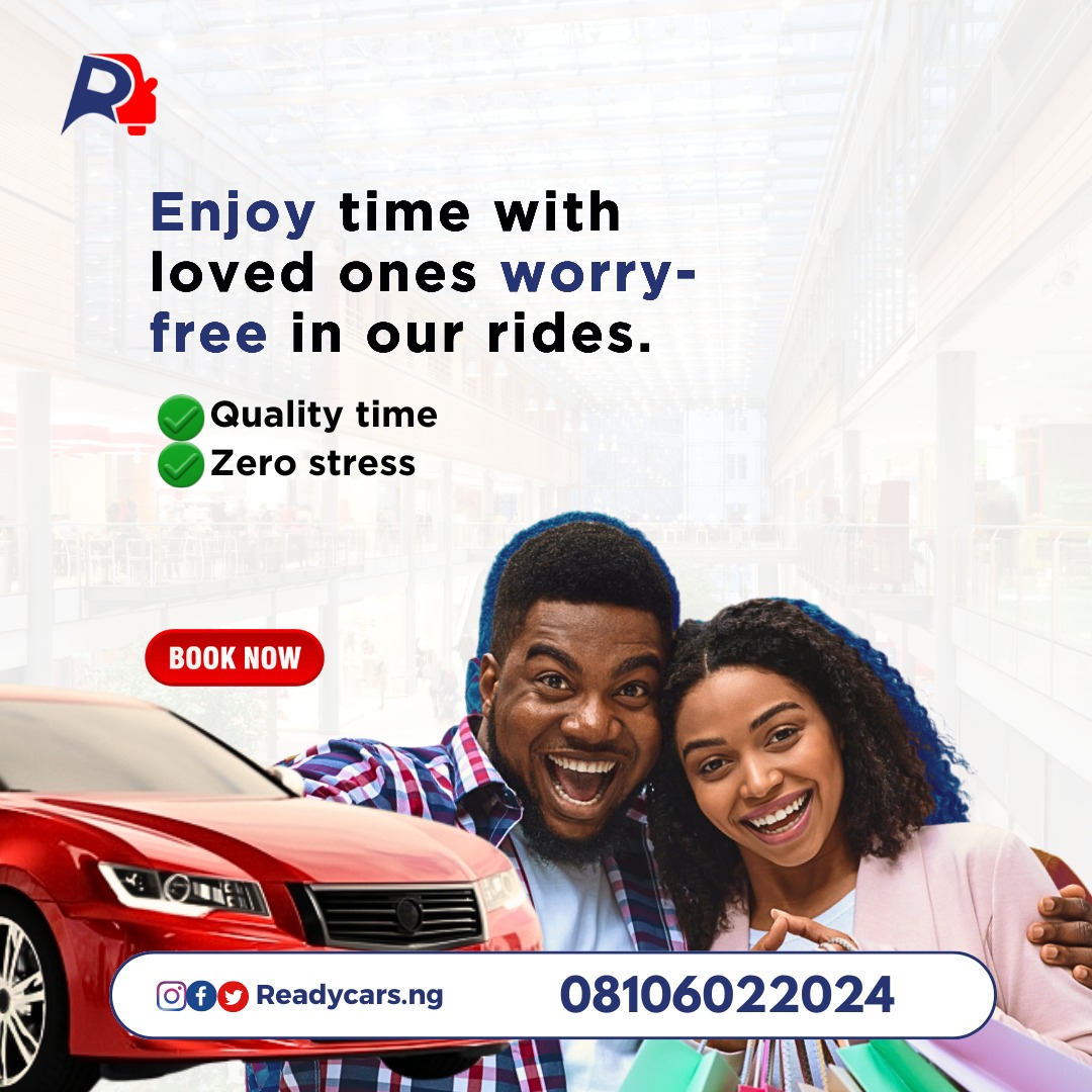 Spend more time with your loved ones, and less time on worrying 🤗

Enjoy premium comfort and safety, choose READYCARS today👌

Send a DM or contact us via 08106022024, 09078515511 💃💃💃

#readycars #carhire  #readytomove #carrentalinlagos #carrentalinibadan #carrentalinosogbo