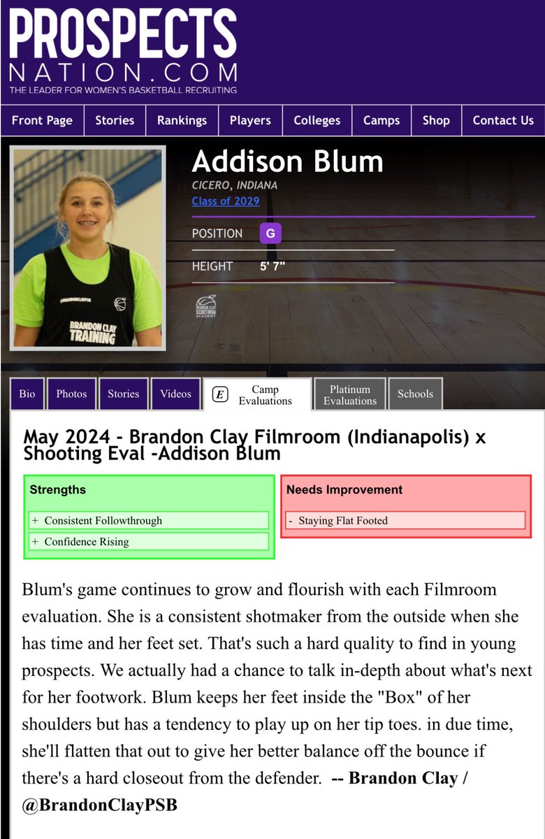ProspectsNation Filmroom Evals | Powered by @bclayscouting New Eval 🚨 ‘29 Addison Blum’s (IN) story is built on Filmroom evals. Whose Eval Is Next @KennedyStamper1 @WymanKenzie @caseyoconnell33 @HaddieShowen GET YOUR 🎞️ 🎥 EVAL FROM ME TODAY ⬇️: prospectsnation.com/prospectsnatio…