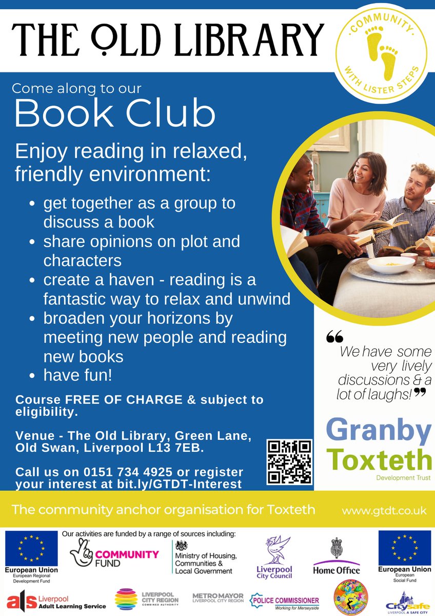 We're super excited to be working with the stunning The Old Library with three new groups for residents around Old Swan. A great opportunity to do something new! Call us on with any questions or register at bit.ly/GTDT-Interest 🚗📚🙂 #bookclub #LearningJourney