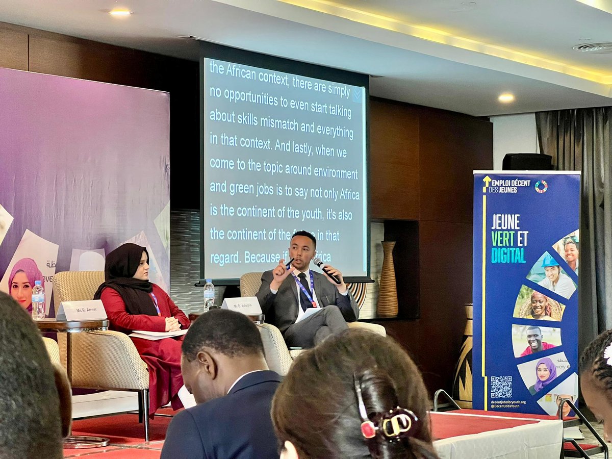 AUYouthProgram's tweet photo. At the Global Conference of Decent Jobs for Youth taking place in Kigali, @DannyAdugna, @AUYouthProgram's Officer-in-Charge, stressed the need to implement the AU-ILO Youth Employment Strategy for Africa.

#1mNextLevel #Agenda2063 #YESAfrica https://t.co/DoP7evZbjO