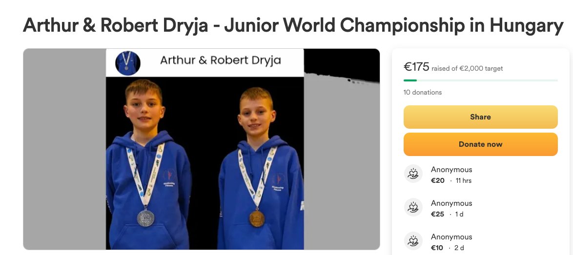 Arthur & Robert Dryja will be representing Ireland in the Junior World Kickboxing Championship in Hungary in August 2024. To assist with the costs, there is a fundraiser being organised and you can learn more and donate here: gofundme.com/f/arthur-rober…