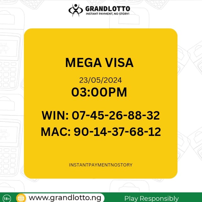 MEGA VISA RESULT grandlotto.ng #Instantpayment #nostory #Grandlotto #lotto #Lottonigeria #indoorgames #playandwin #playanywhere #winningsanywhere #cashout #chooseyellowterminal