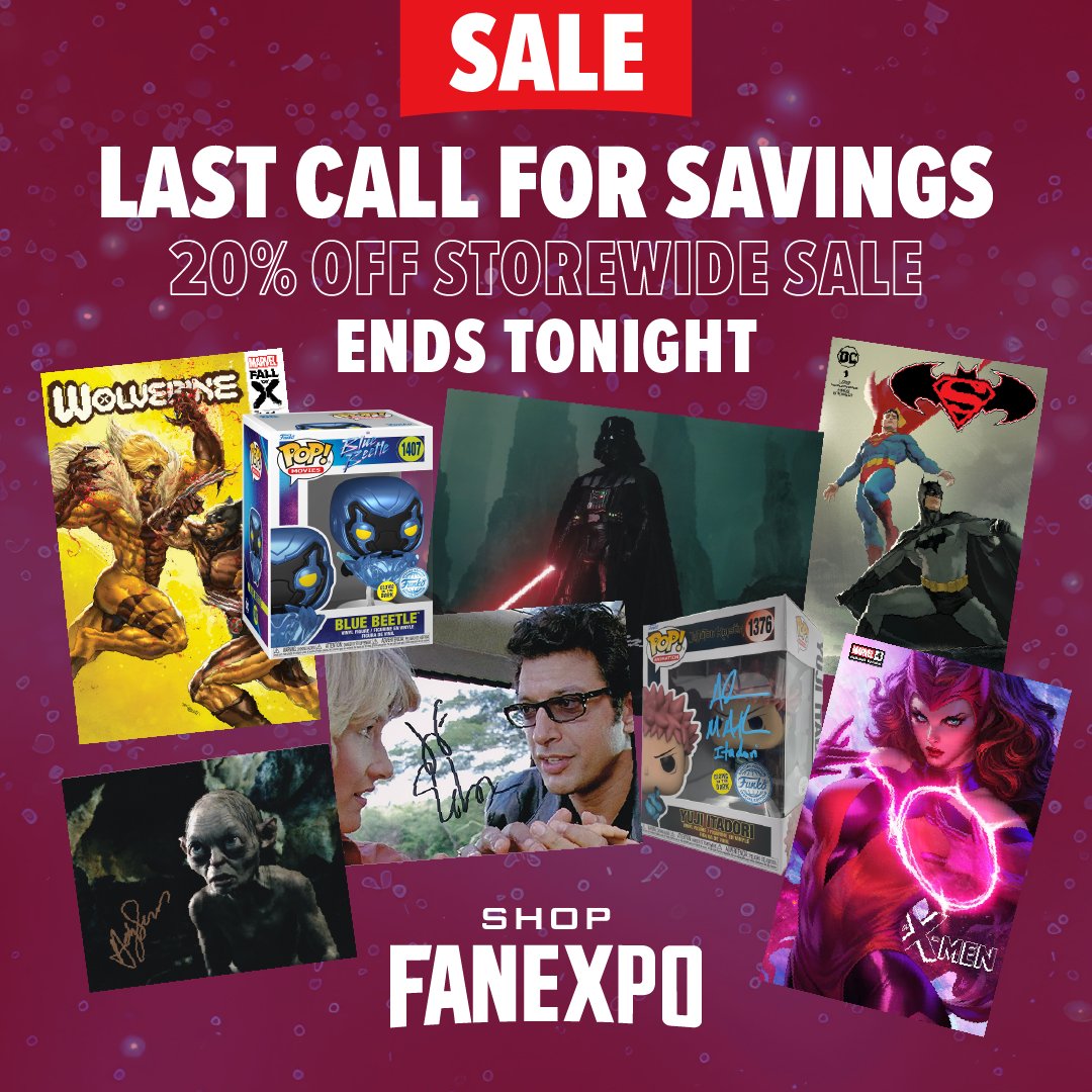 If you've been hesitating on hitting 'buy,' today's the day. Our storewide 20% off sale on Shop FAN EXPO ends at midnight ET. Discount will be applied at checkout. Shop now. spr.ly/6016dL5cp