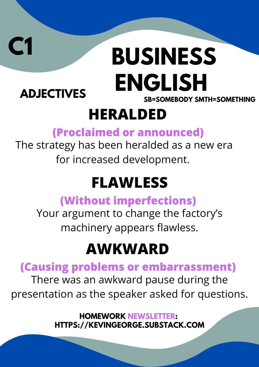 NEW Business English Post 218!
Useful advanced C1 verbs and example business sentences 🖊️
From Business English Bits Homework Newsletter📧
See link in bio or comments ⬇️
#vocabulary #LearnEnglish #Englishgrammar #english #LanguageLearning #TOEFL #英語日記 #twinglish #ESL