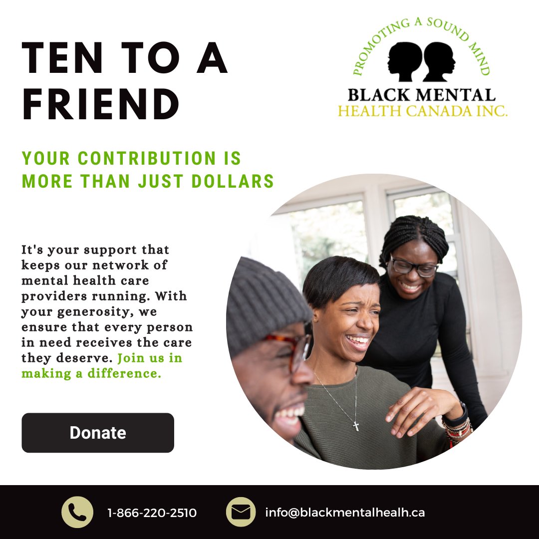 Your contribution is more than just dollars—it's vital for sustaining BMHC's network of mental health providers. Even $10 makes a difference, increasing access to mental health support for Black Canadians. 🔗 blackmentalhealth.ca/donate/