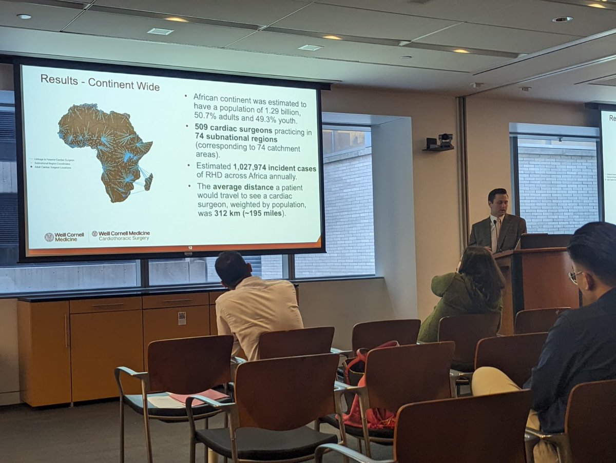 AOC student, Jordan Leith, presented his work on rheumatic heart disease and access to cardiac surgical care across Africa at yesterday's Pediatrics Research Day! @WCM_CTSurgery @WCMpeds