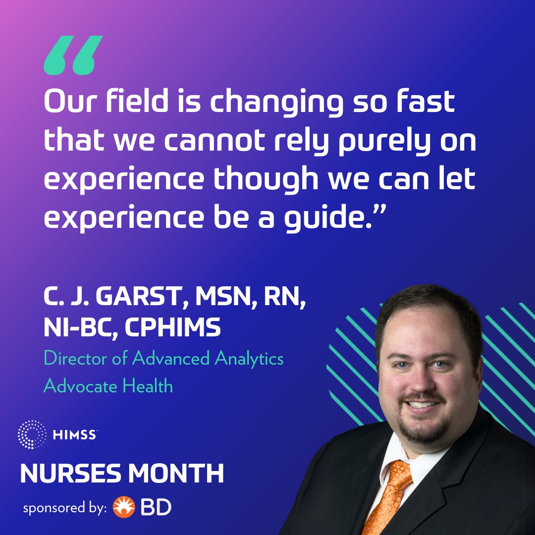 Meet C. J. Garst, Director of Advanced Analytics at Advocate Health! From the bedside to pioneering EMR implementation, he’s been at the forefront of nursing informatics. His passion lies in leveraging data for better patient outcomes. Read more: bit.ly/3K8OxL8