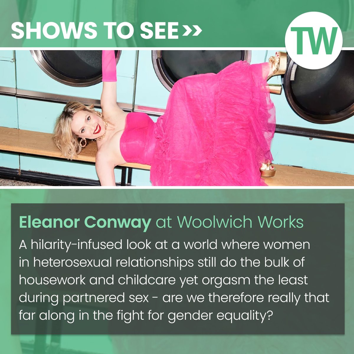Among our recommended shows to see this week: Eleanor Conway’s ‘Talk Dirty To Me’ at Woolwich Works on 24 May.   

Get more show tips here: bit.ly/4c2yCdl

<a href="/woolwich_works/">Woolwich Works</a> @eleanorconway