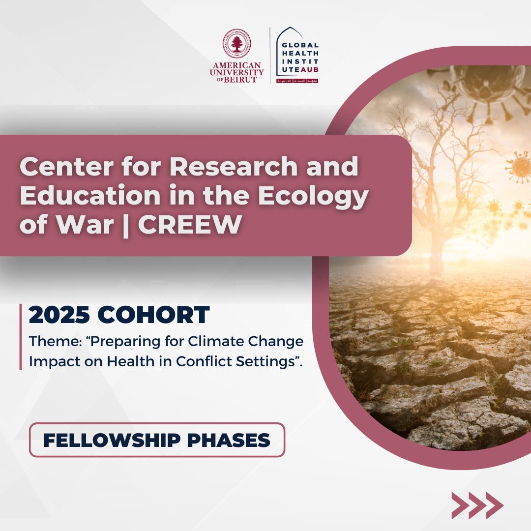 ghiaub's tweet photo. 🔻A call to all #health practitioners working in #conflict settings!
Interested in developing your #research capacity? Here’s your chance to apply for the GHI’s Center for #Research & Education in the Ecology of War (#CREEW) mentored fellowship program, 2025 cohort.
🔎 CREEW is a 12 month program that consists of three phases. Check out this post to know more.
⚠️Deadline to apply: July 30th 2024
🗓️Fellowship start date: September 1st 2024
ℹ️ Learn more about CREEW:https://t.co/UZAtipVImt
🔗 Apply for CREEW cohort of 2025: https://t.co/4v52qiD8xR