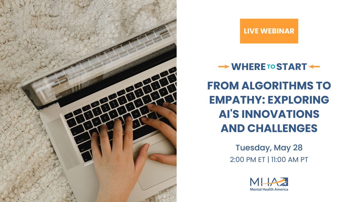 It can be hard to wrap your head around what AI is, especially when it comes to how AI is impacting the mental health field. 💻 Join us next Tuesday, May 28, at 2 pm ET (11am PT) for a live webinar exploring AI and mental health. buff.ly/4dGs5Xf