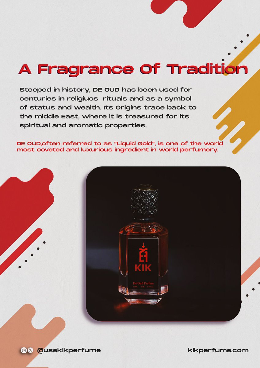 usekikperfume's tweet photo. Unveil the essence of timeless elegance with our De Oud Perfume. Immerse yourself in a world where luxury meets tradition. #OudElegance #TimelessScent #LuxuryPerfume #AFragranceOfTradition #UseKikPerfume #Kikperfume https://t.co/5al3f1AUYW