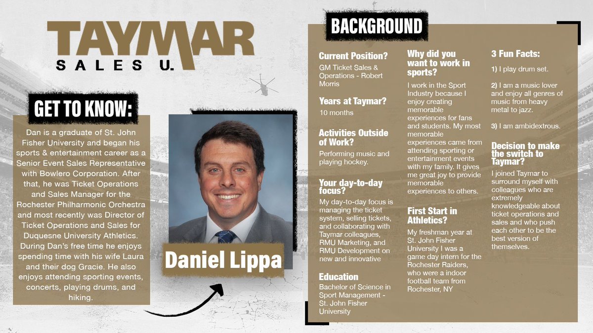This week for our #TeammateThursday we go to Moontownship, PA to learn about Dan Lippa, General Manager @rmuathletics!