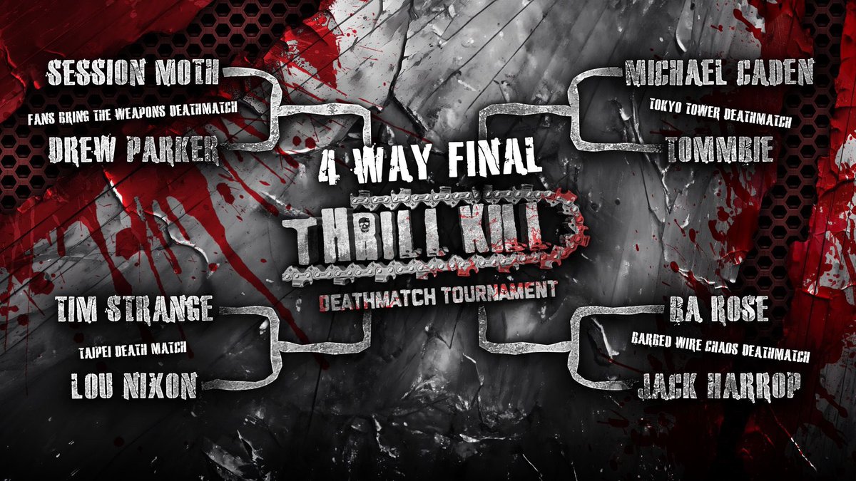 🩸 THRILL KILL 🩸

With all your first round bouts announced, we're proud to reveal the tournament brackets for Thrill Kill!

All round one winners advance to a deadly fatal four way final on June 2nd!

🎟️ GET YOUR TICKETS HERE 🎟️
skiddle.com/whats-on/Liver…