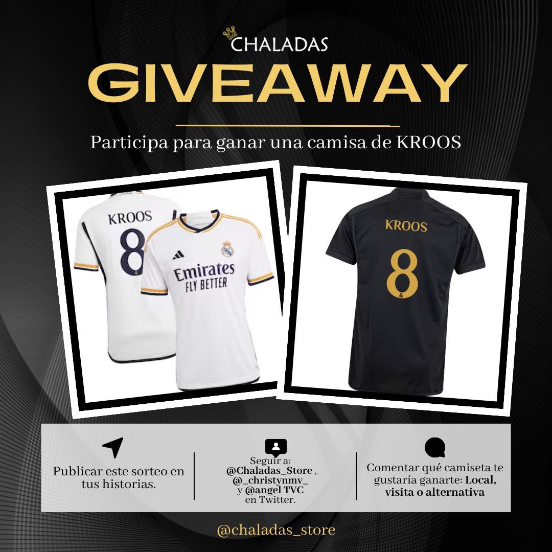 chaladas_store's tweet image. ¡Sorteo! Recordando los momentos de gloria de Kroos, queremos revivir la magia con un sorteo especial de una camiseta de él.🤩
Pasos:
1. Seguir @Chaladas_Store, @_christyv_ y @AngelTVC en X.
2. ⁠Comentar qué camiseta querés: Local, visita, alternativa.
3. ⁠Darle RT a este tuit