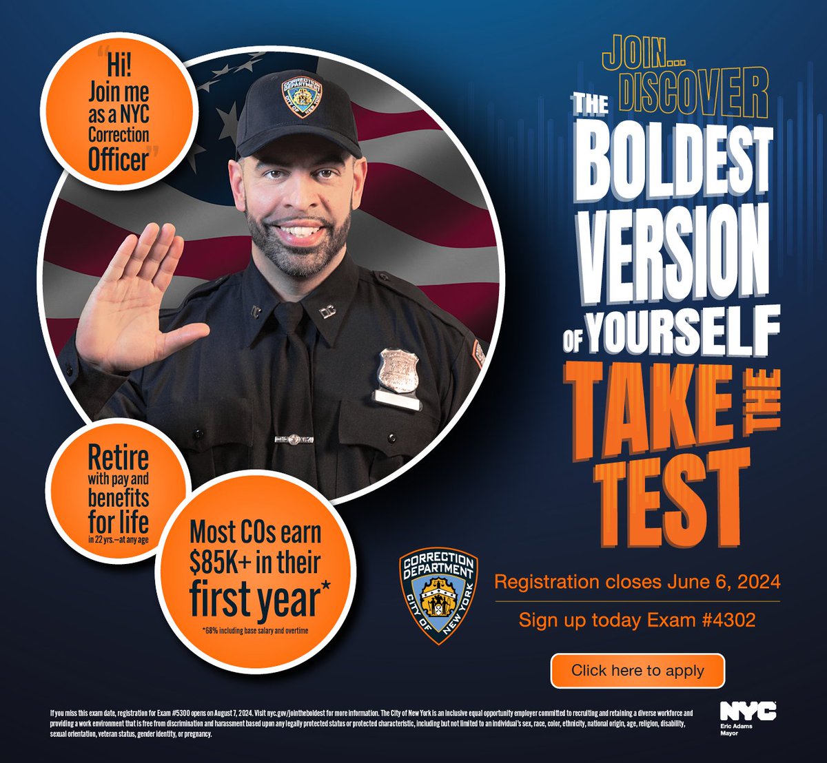 Want to join New York's Boldest? The exam period is open from May 1 to June 6. See flyer for details. Register for the exam here: a856-exams.nyc.gov/OASysWeb/exams