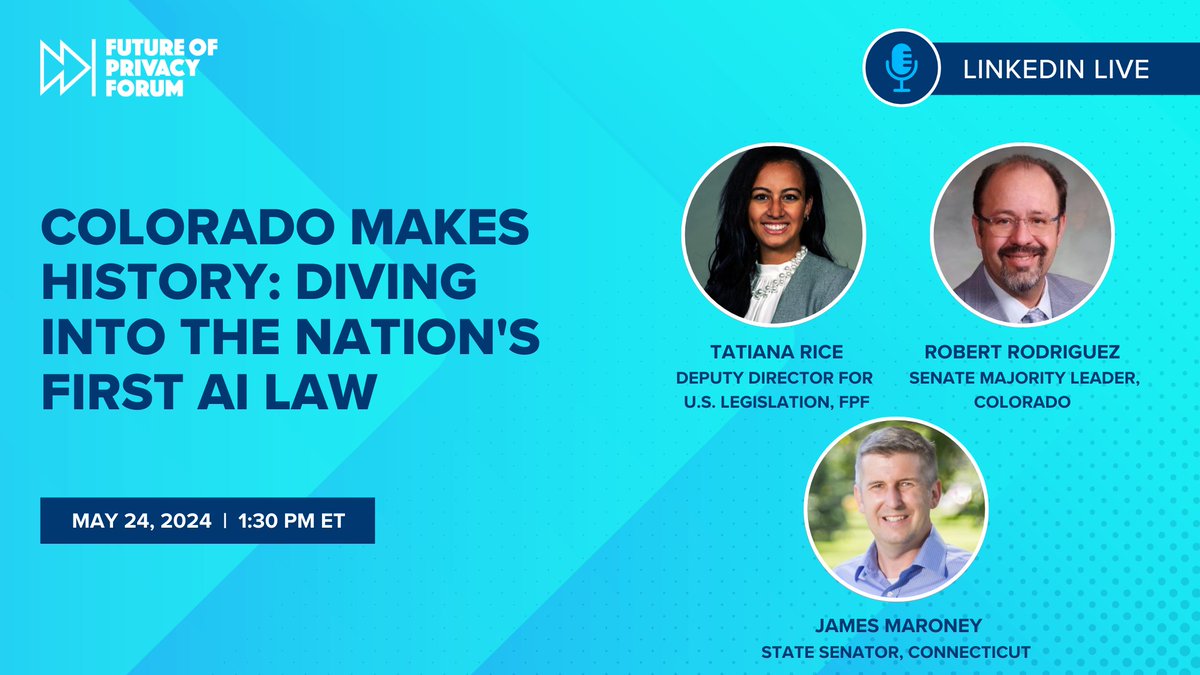 Tomorrow: The first U.S. AI legislation, #CAIA, passed last Friday in Colorado. Learn about the new law and the extensive stakeholder engagement leading up to its passage on Friday at 1:30 pm ET. Click “attend” to join us! linkedin.com/events/colorad…