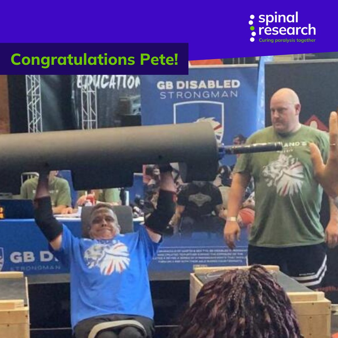 SpinalResearch's tweet image. Congratulations to our ambassador Pete!! Pete competed in the England&apos;s Strongest Disabled Man competition, and came 2nd🏆

What an achievement, we&apos;re so proud of you Pete💪❤️

#TeamSpinal #SpinalResearch #Ambassador