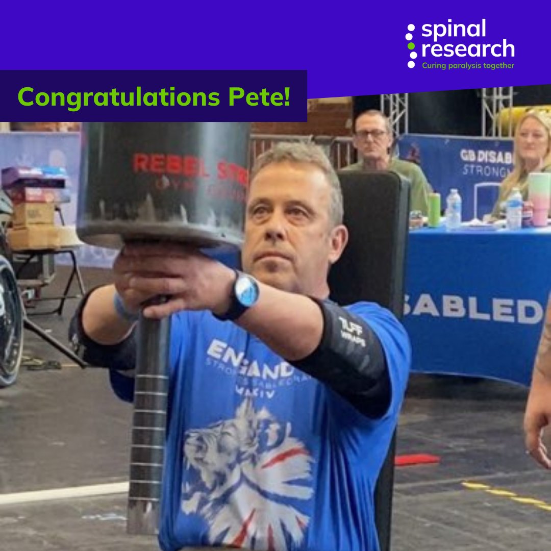 SpinalResearch's tweet image. Congratulations to our ambassador Pete!! Pete competed in the England&apos;s Strongest Disabled Man competition, and came 2nd🏆

What an achievement, we&apos;re so proud of you Pete💪❤️

#TeamSpinal #SpinalResearch #Ambassador