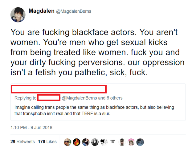 Hi <a href="/jk_rowling/">J.K. Rowling</a>, 

This 'gender critical' hero's picture is atop 100s of 'gender critical' Twitter accounts. You cite her as a big influence in your 2020 essay. This is an example of how 'gender criticism' and transphobia are interchangable. Disagree? Denounce this statement then.