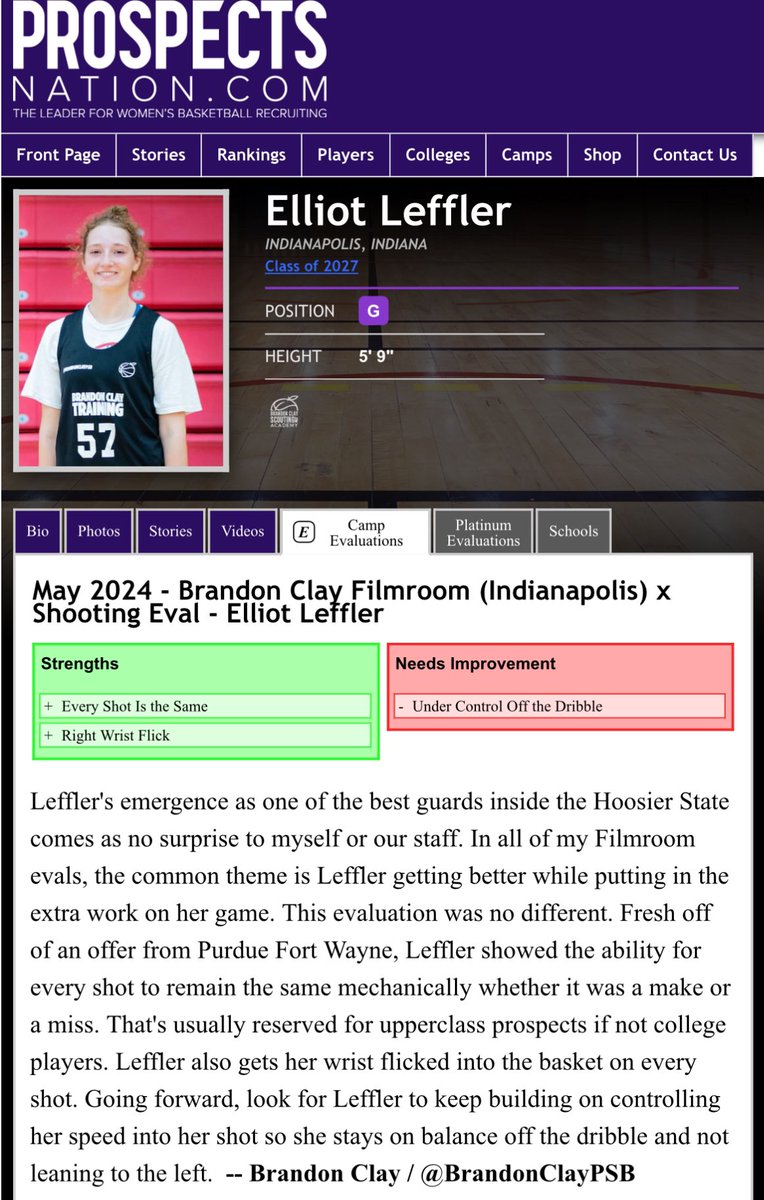 ProspectsNation Filmroom Evals | Powered by @bclayscouting New Eval 🚨 ‘27 #BClayConsulting Elliot Leffler (IN) is going 📈. Whose Eval Is Next @raegan_ramsay @aniyahant_ @bellaxthomas10 @camrynfaires10 @OliviaJones2026 GET YOUR 🎞️ 🎥 EVAL FROM ME ⬇️: prospectsnation.com/prospectsnatio…