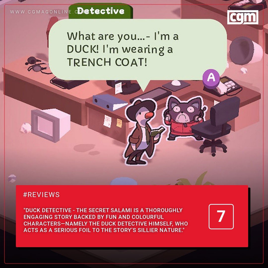 CGMagonline's tweet image. "Duck Detective - The Secret Salami is a thoroughly engaging story backed by fun and colourful characters..."

cgmagonline.com/review/game/du…

#duckdetective #secretsalami #detectivestory #funcharacters