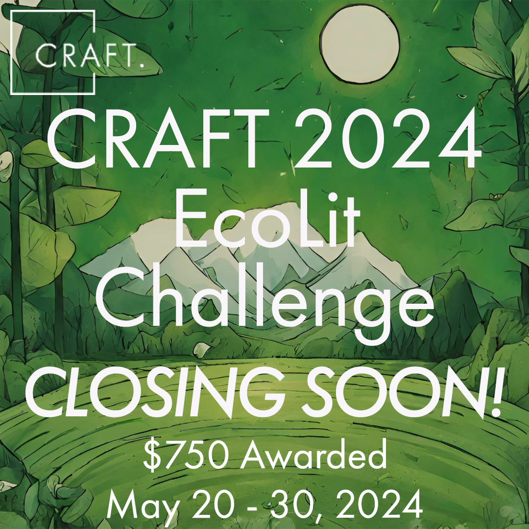 CraftLiterary's tweet photo. Closing soon: Our 2024 EcoLit Challenge!
Send no more than 750 words for the chance to win $750 and publication on our site. Submissions are open to all writers, emerging and experienced.
Deadline: May 30, 2024, 11:59 PM Pacific
Learn more: https://t.co/uQeCXPZA5h https://t.co/K3OMFhxbOz