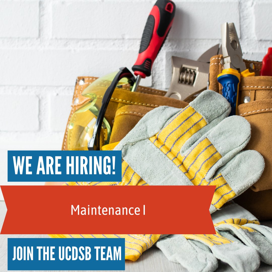 We're hiring for a Maintenance I position. This person maintains the mechanical, electronic & direct digital control (DDC) and electrical systems owned and operated by the school board. 🛠️ Get full details & apply before 4:00 p.m. on May 24 - ow.ly/A1r950RRT9t.