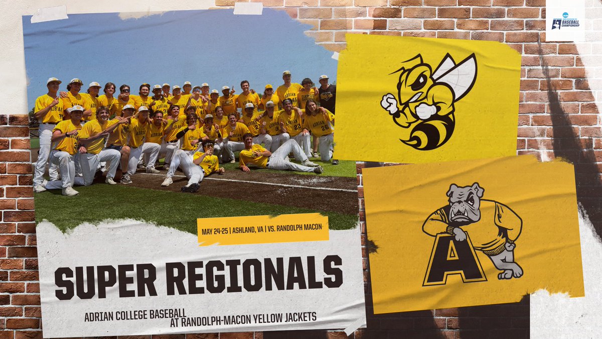 The @AdrianBaseball team is set to compete in the NCAA Super Regionals beginning tomorrow at Randolph Macon in a best of three series. PREVIEW -- tinyurl.com/4nkh5424 #d3baseball #GDTBAB