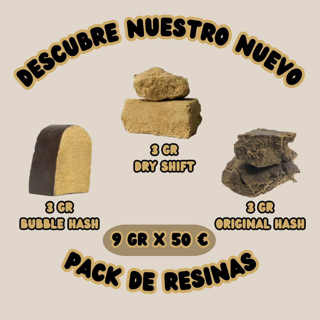 CbdHorta's tweet photo. ¿Eres un apasionado a las resinas de CBD? Entonces no podras dejar pasar este increíble pack. Incluye 3gr de bubble hash, 3gr de dry shift y 3gr de original hash. Todo esto a un precio imbatible. Pidelo en nuestra web https://t.co/Be9WG0fHNi o pasate por nuestra tienda fisica https://t.co/p532Uf8n9H